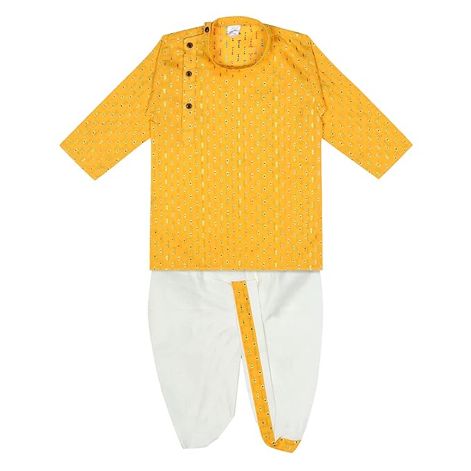 superminis Boy's Cotton Kurta with Dhoti - Golden