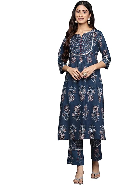 Libas Women's Printed Cotton  Kurta & Trouser